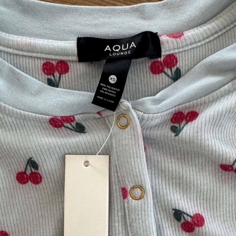 NWT Aqua Light Blue Cherry Print Kids Pajama Set